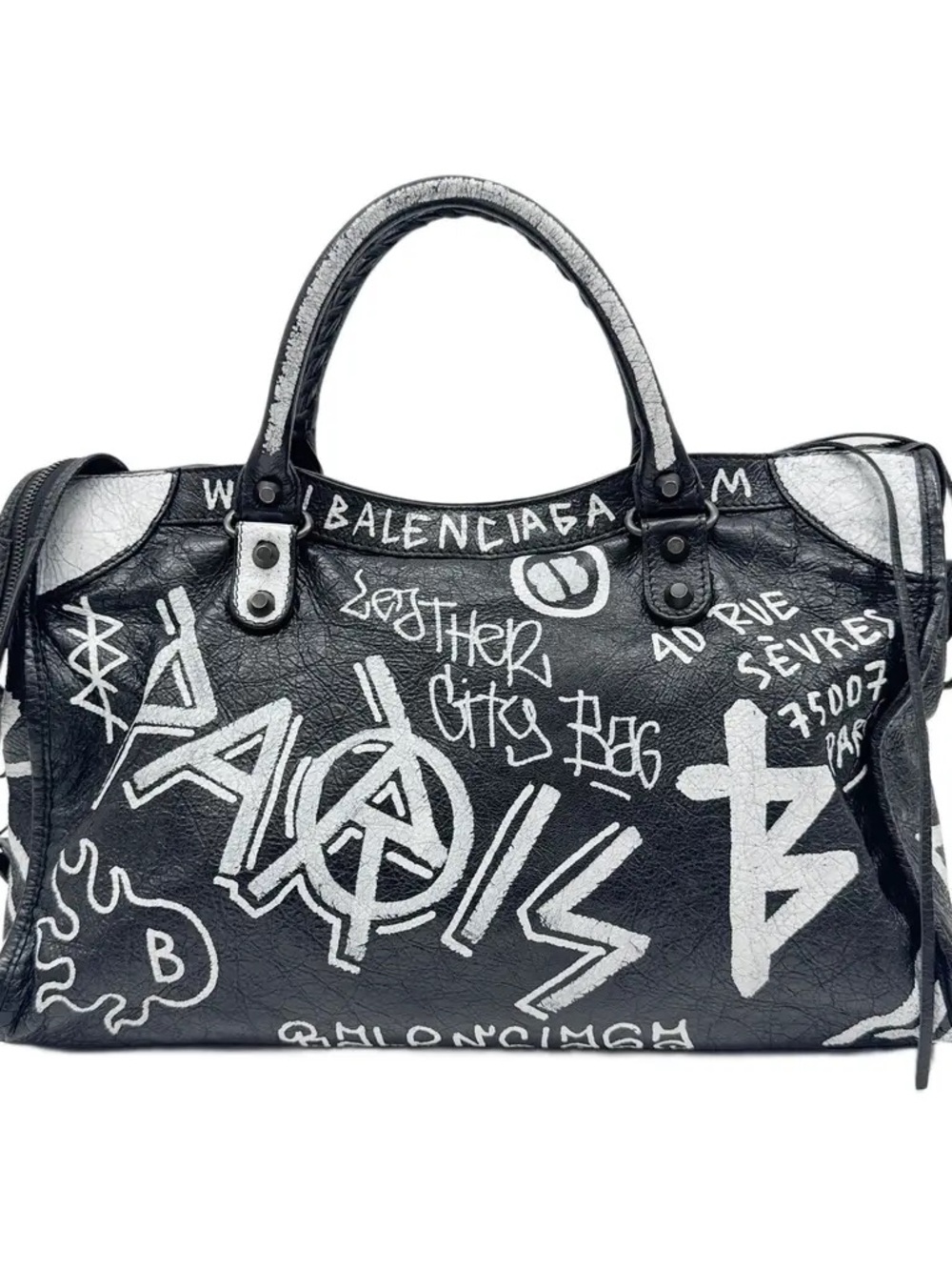 Balenciaga Grey & White Graffiti Classic City Bag - Picture 2 of 5